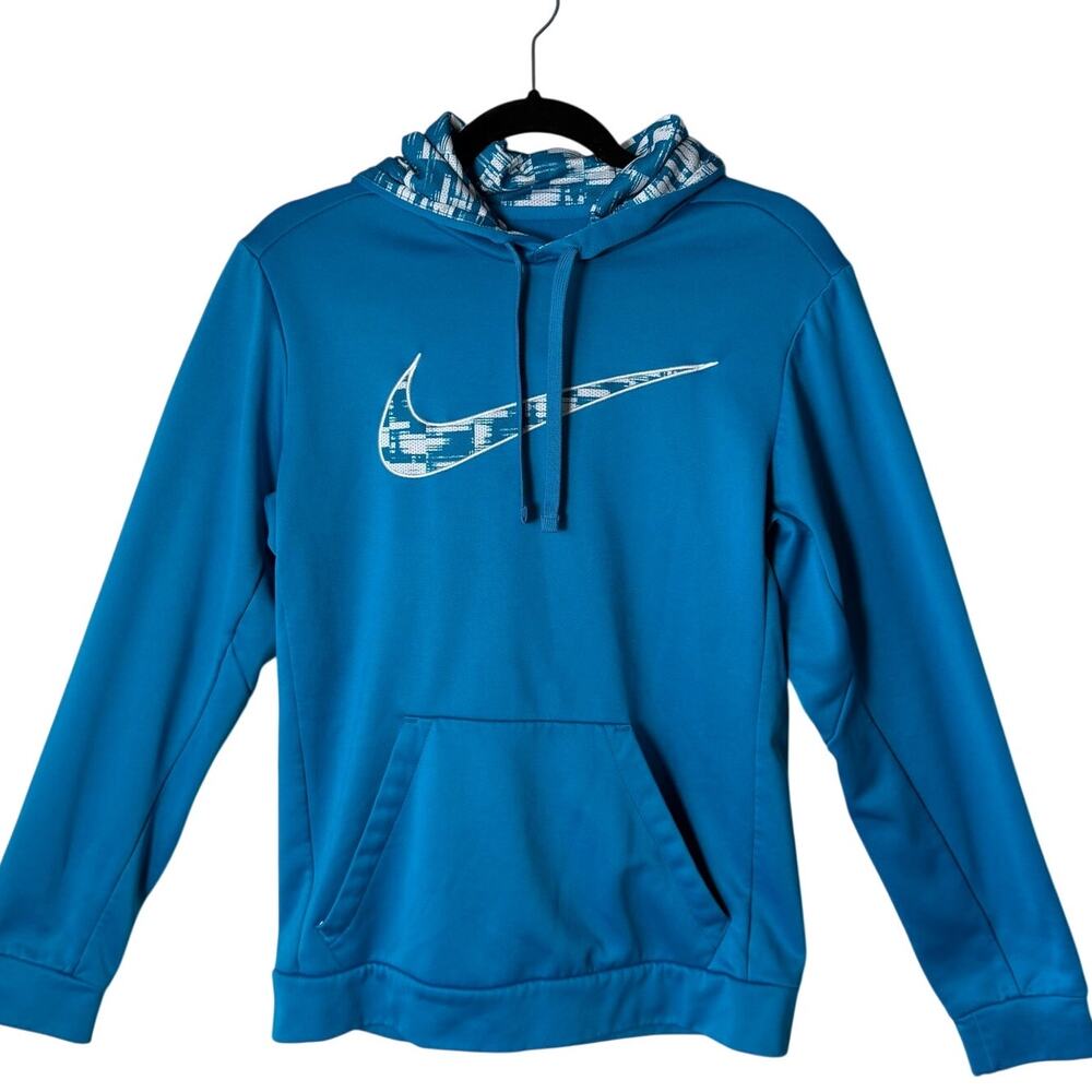 Nike Therma-FIT Hoodie Women’s Small Blue Graphic Swoosh Pullover Athletic